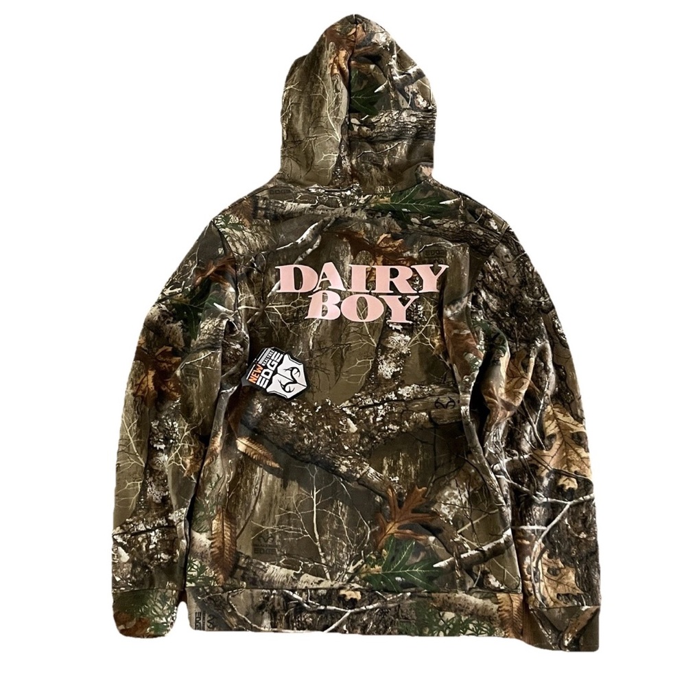NWT Dairy Boy Camo Hoodie Sweatshirt Realtree Pink Logo Hoodie Front Pocket SM